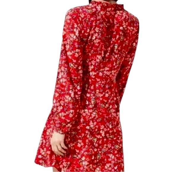 LOFT Plus Dress A-line Long Sleeve Ruffle Button Neck Red Floral Women’s Size 18 - Picture 2 of 13